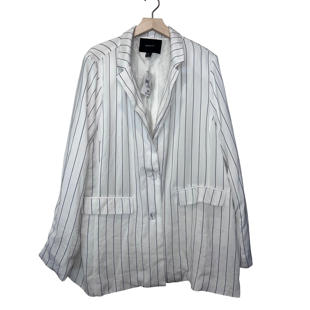 Forever 21+ Womens 3X White & Black Pinstripe Blazer Casual‎ Career